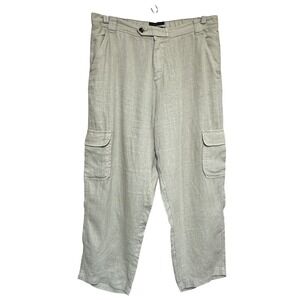 Rachel Roy Linen Cargo Capri Pants‎ Womens L Green Pockets Lightweight Lagenlook
